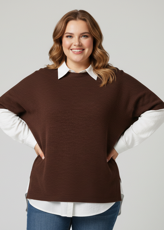 Blusisuéter con cuello camisero y efecto dos piezas