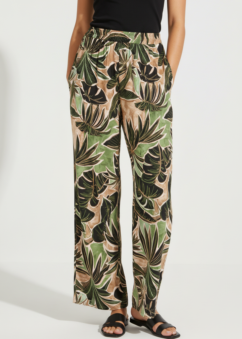 Pantalón estampado fluido con cintura elástica