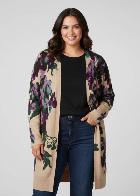 Chaqueta larga con diseño floral