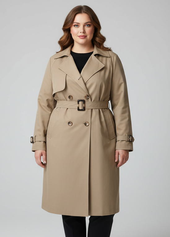 Gabardina cruzada con cinturón y botones