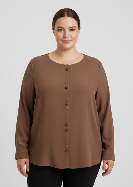 Blusa lisa abotonada marrón