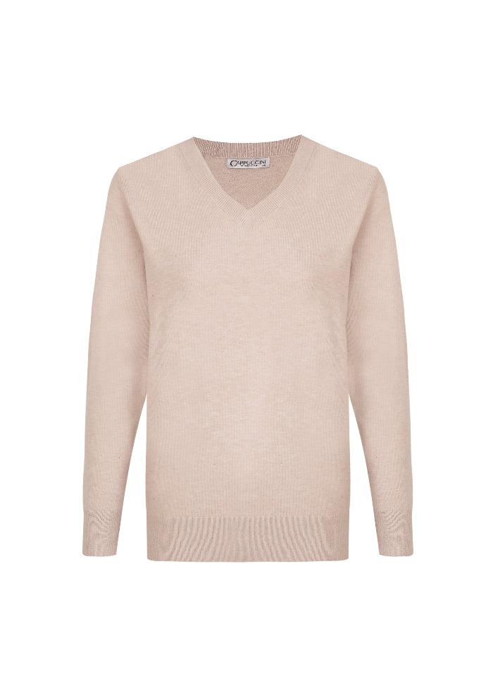Jersey básico de punto con cuello pico y manga larga