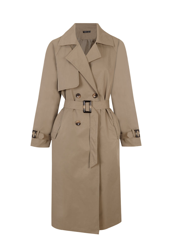 Gabardina cruzada con cinturón y botones