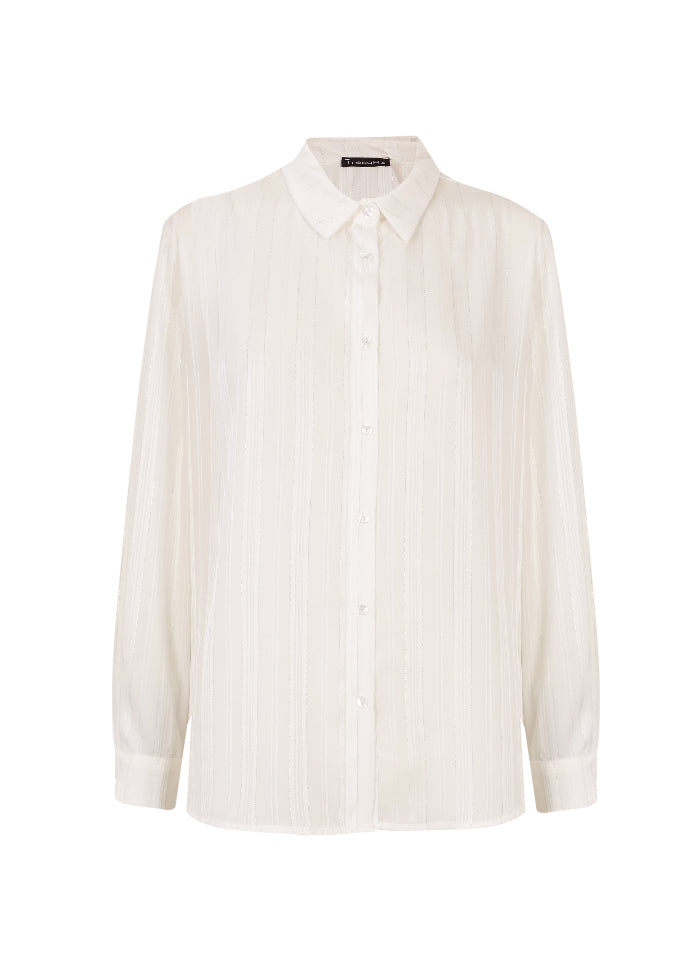 Camisa lisa con hilo lurex y cuello camisero
