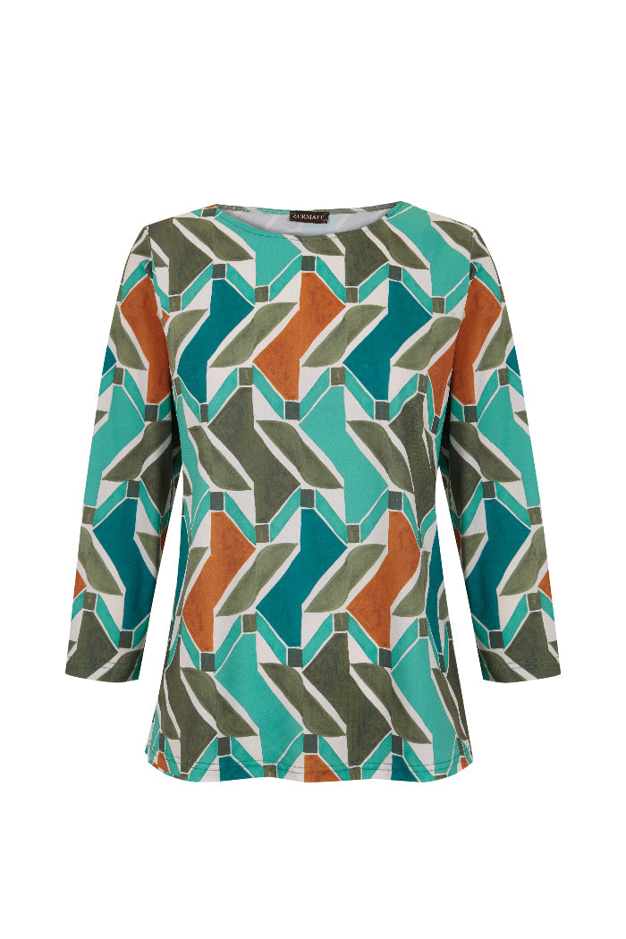 Blusa de manga larga con estampado geométrico multicolor