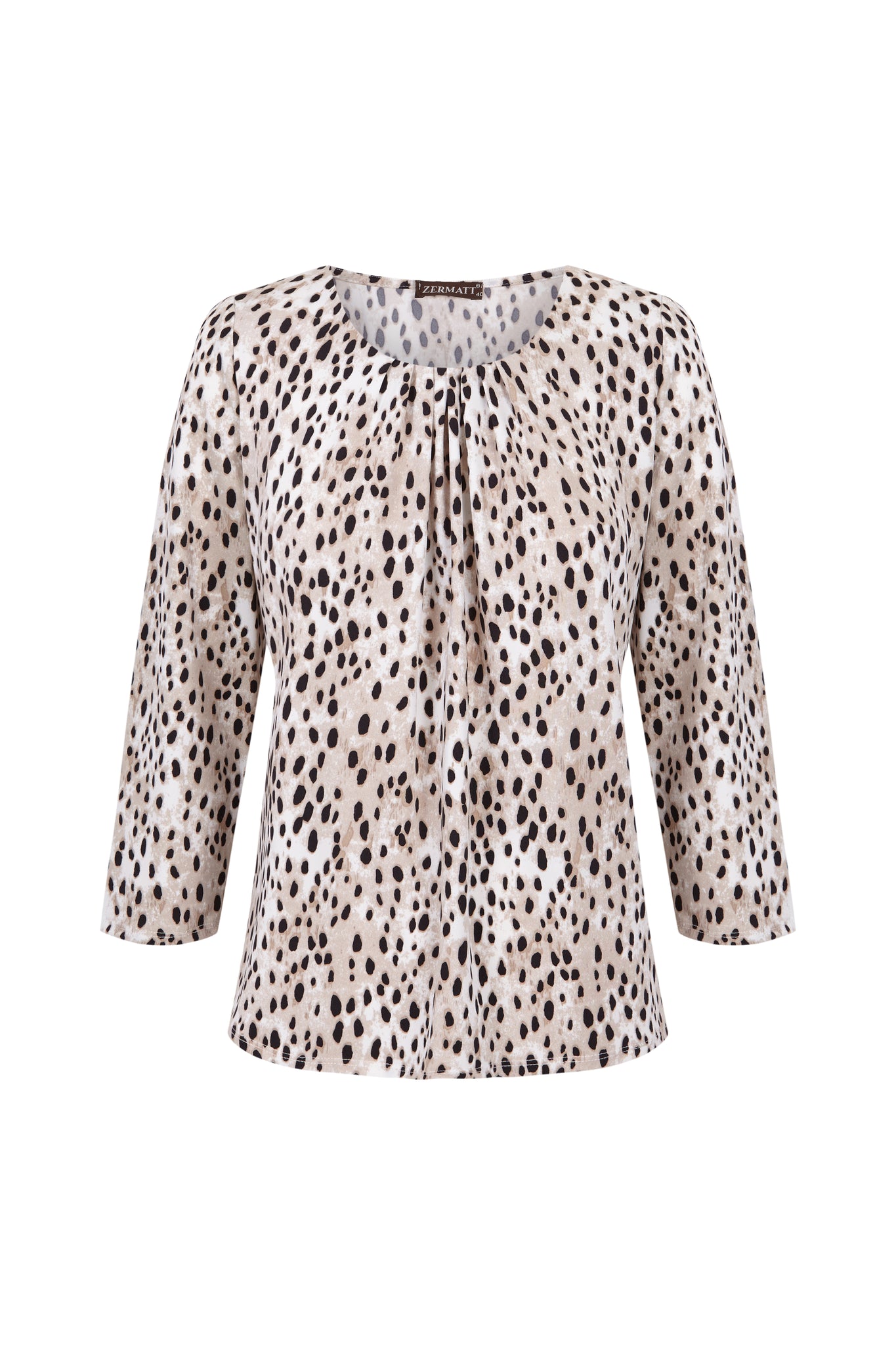 Blusa estampada con pliegues en el cuello