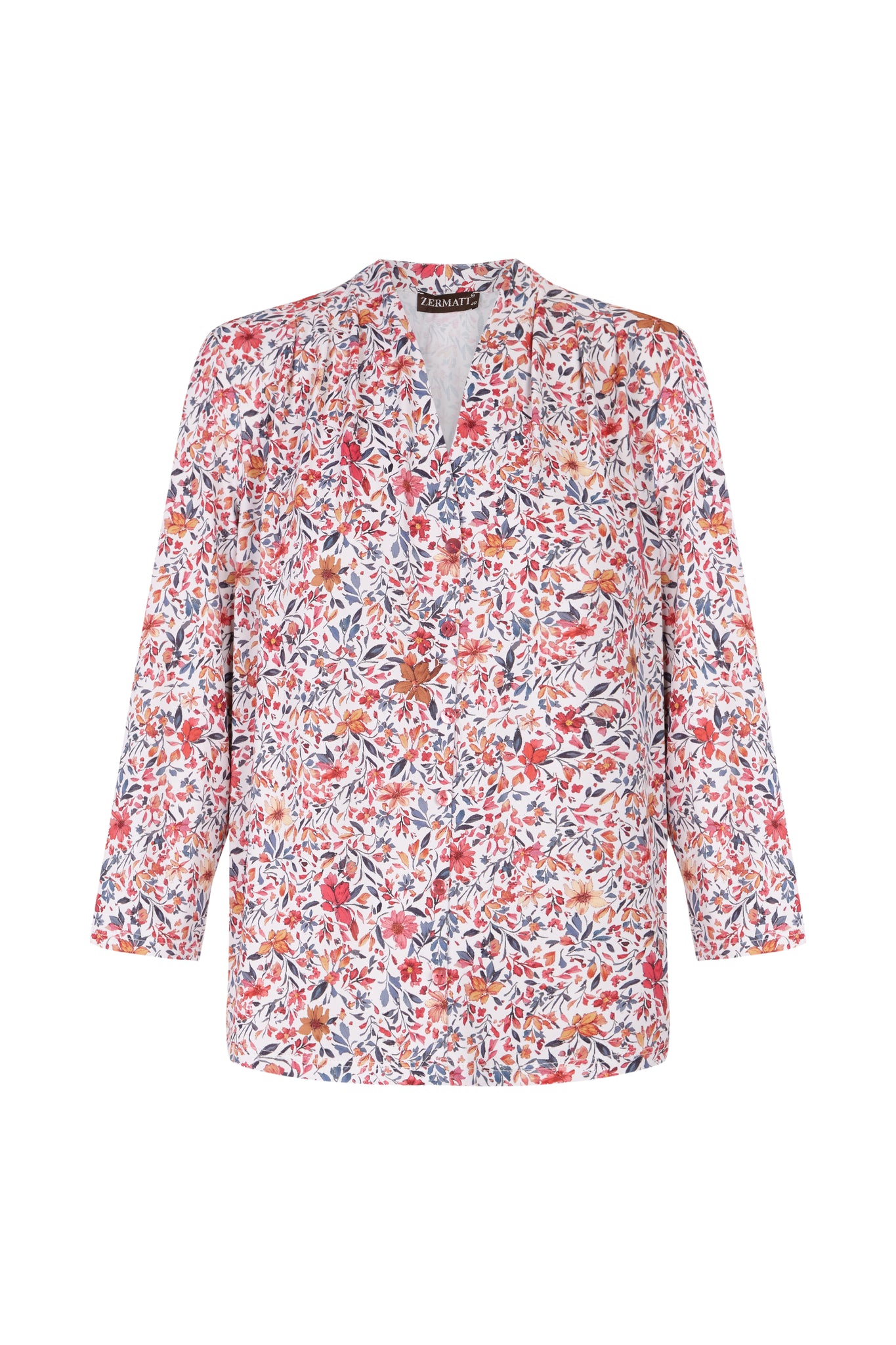Blusa floral con falso abotonado