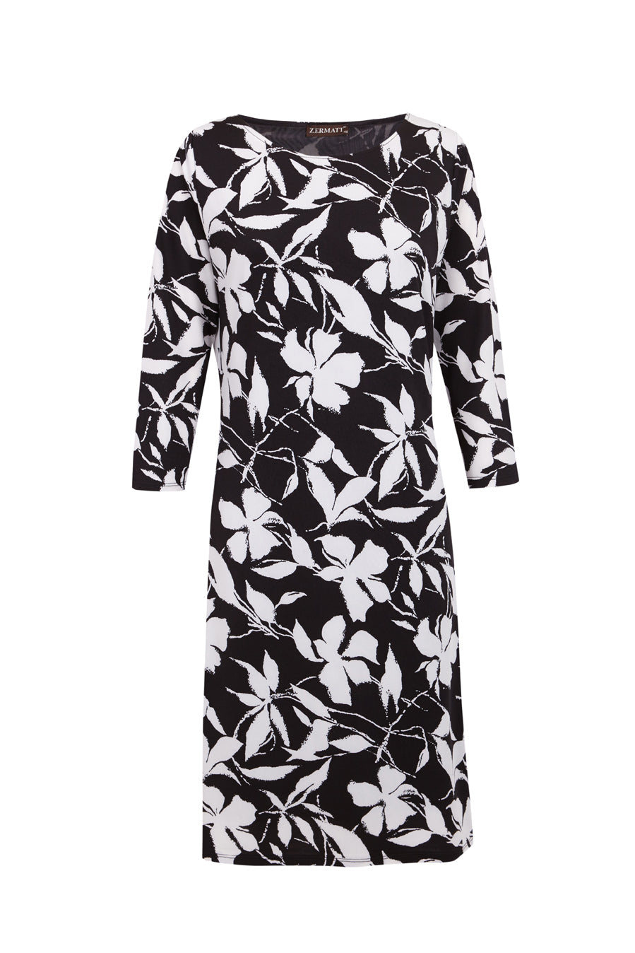 Vestido de manga larga con estampado floral blanco y negro