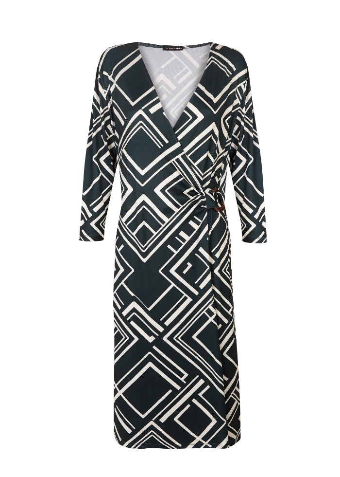 Vestido cruzado con detalle de hebilla y cuello pico