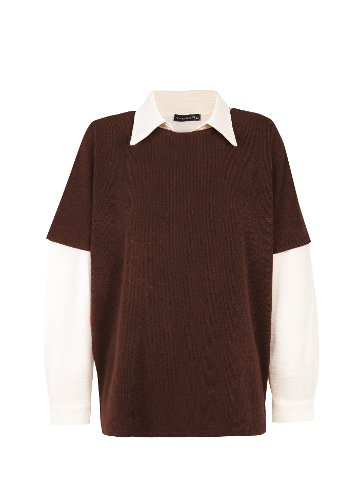 Blusisuéter con cuello camisero y efecto dos piezas