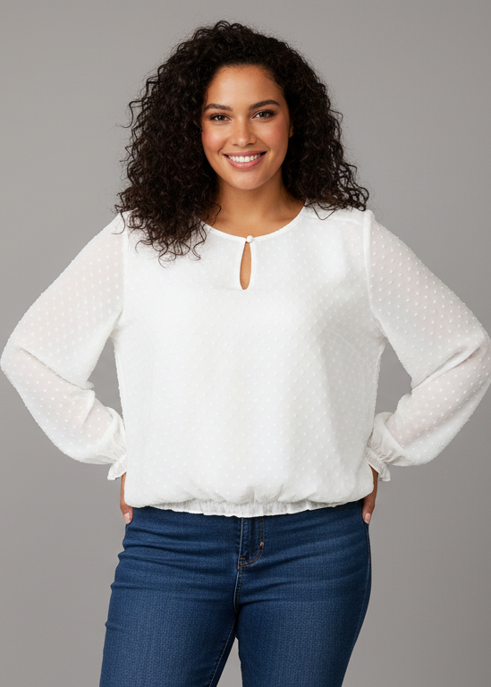 Camiseta de gasa estampada con cuello redondo y manga larga