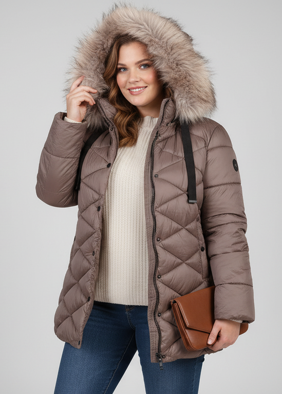 Abrigo acolchado corto con capucha desmontable y bolsillos