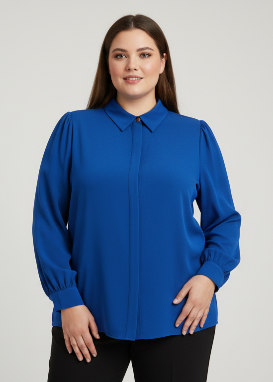 Camisa lisa abotonada con cuello camisero y manga larga